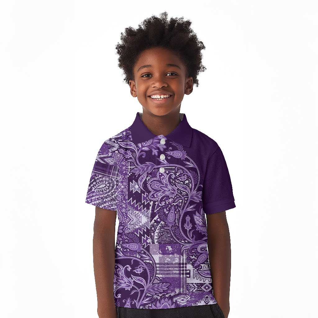 Afro Floral mix Maasai Shuka Kid Polo Shirt Purple Moitf