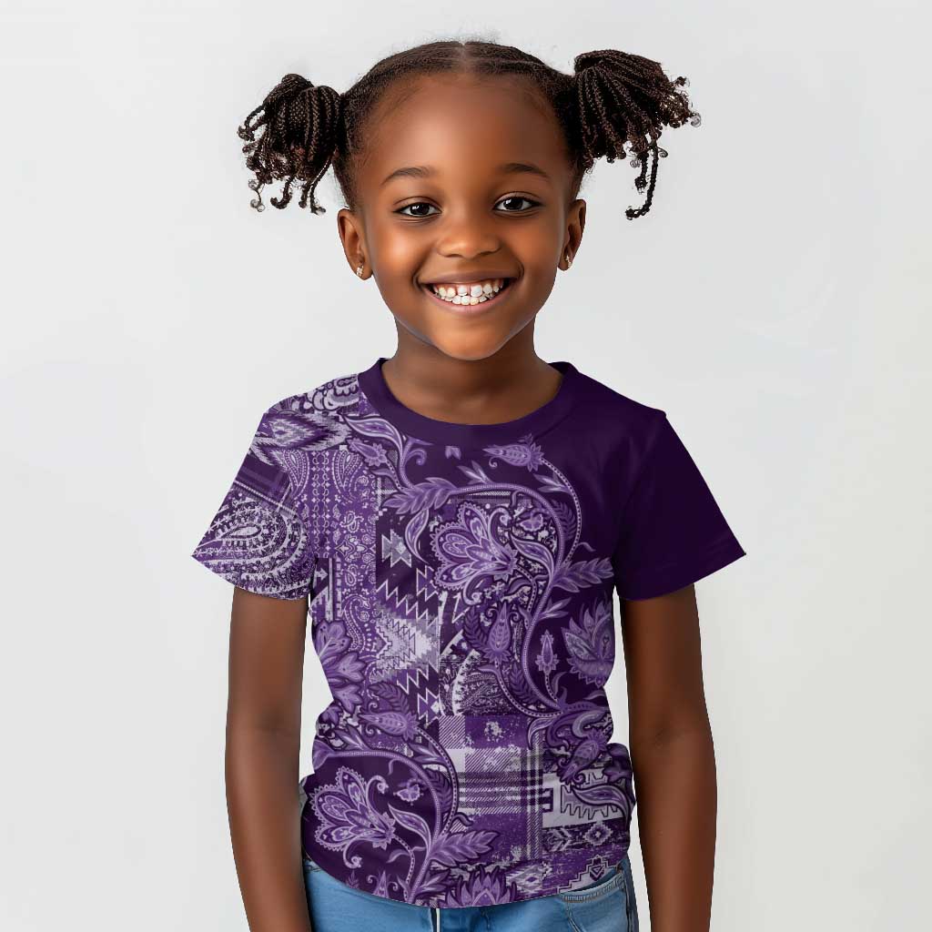 Afro Floral mix Maasai Shuka Kid T shirt Purple Moitf