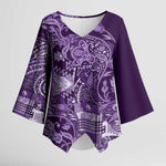 Africa Floral mix Maasai Shuka Kimono Sleeve Blouse Purple Moitf
