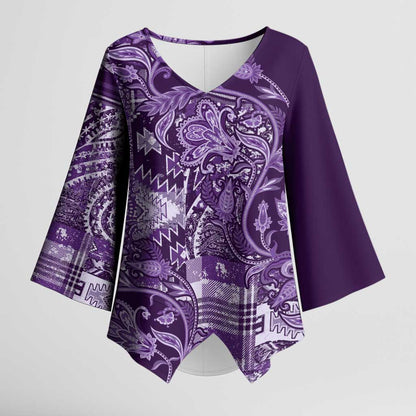 Africa Floral mix Maasai Shuka Kimono Sleeve Blouse Purple Moitf