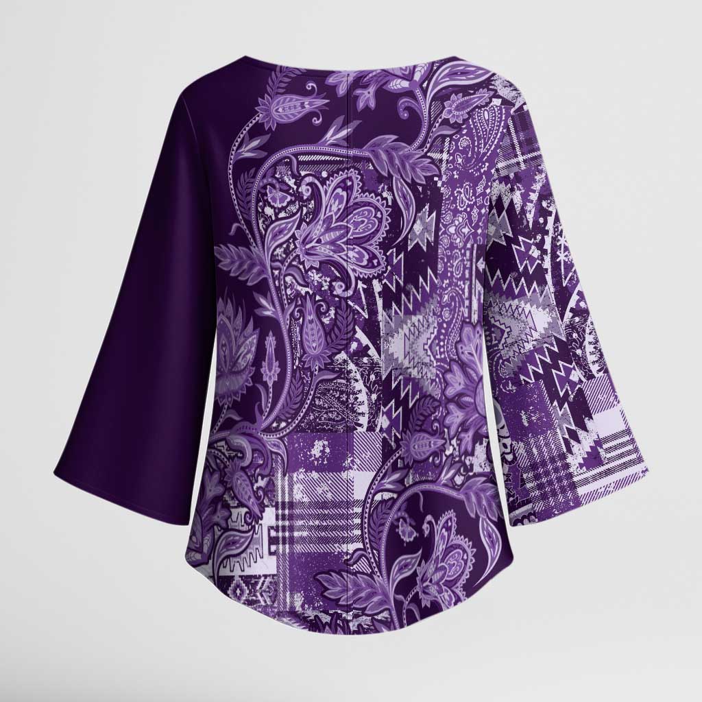 Africa Floral mix Maasai Shuka Kimono Sleeve Blouse Purple Moitf