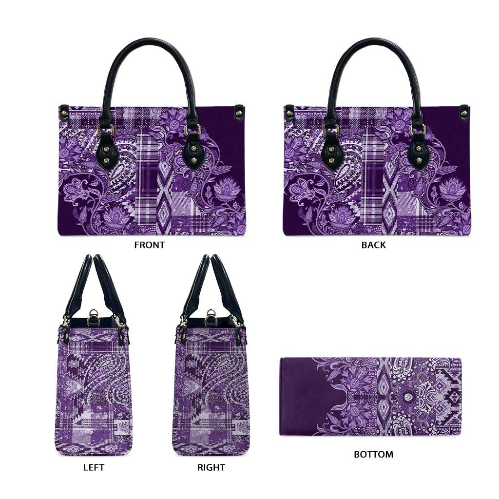 Africa Floral mix Maasai Shuka Leather Bag Purple Moitf