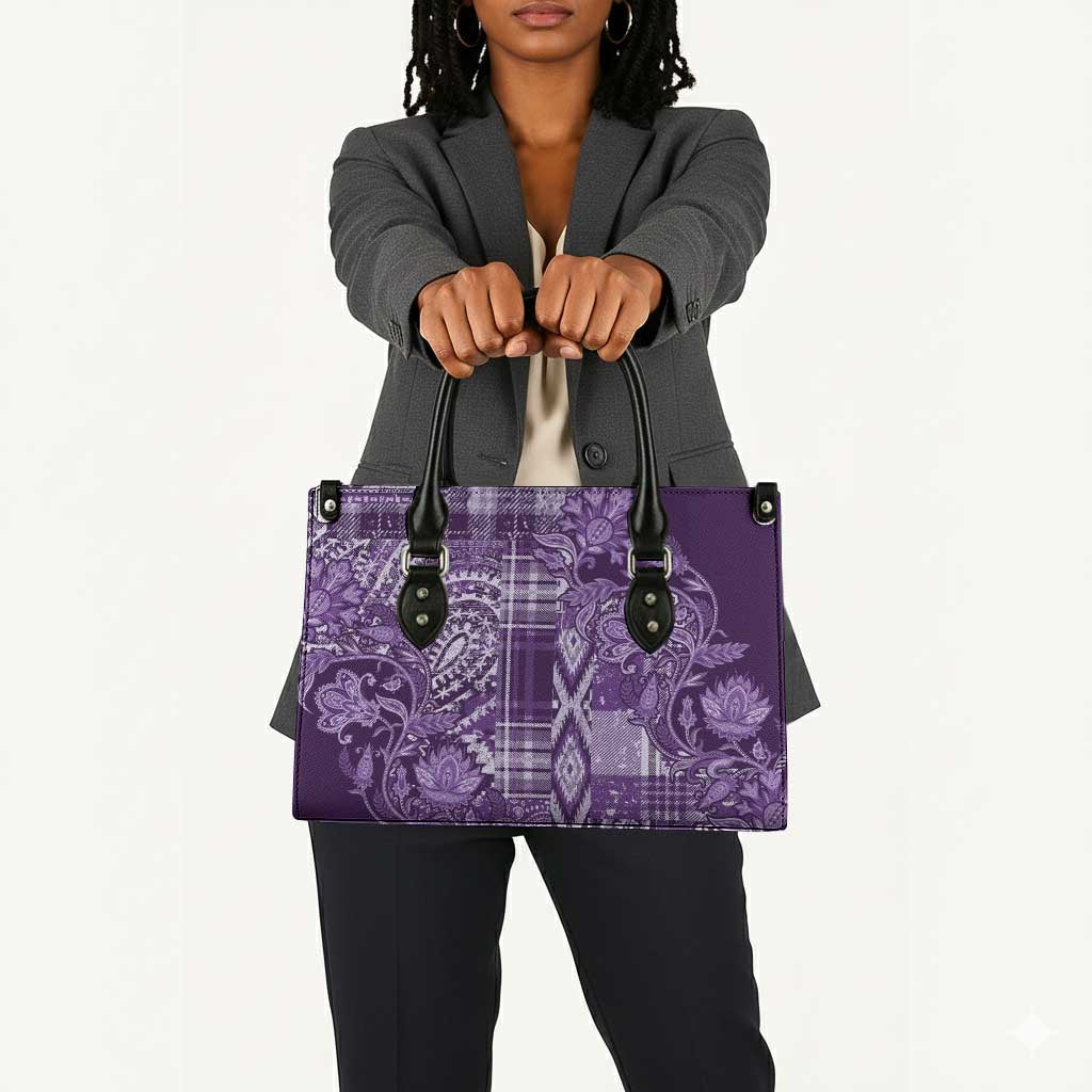 Africa Floral mix Maasai Shuka Leather Bag Purple Moitf