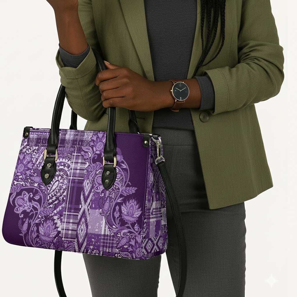 Africa Floral mix Maasai Shuka Leather Bag Purple Moitf