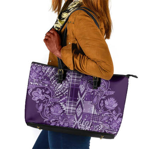 Afro Floral mix Maasai Shuka Leather Tote Bag Purple Moitf