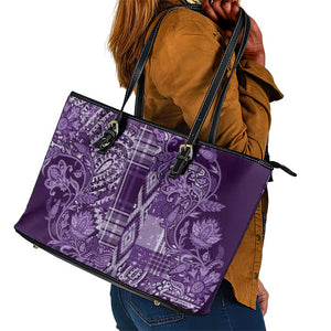 Afro Floral mix Maasai Shuka Leather Tote Bag Purple Moitf