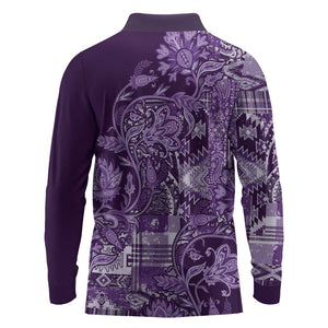 Afro Floral mix Maasai Shuka Long Sleeve Polo Shirt Purple Moitf