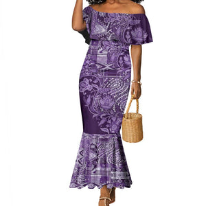 Afro Floral mix Maasai Shuka Mermaid Dress Purple Moitf