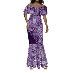 Afro Floral mix Maasai Shuka Mermaid Dress Purple Moitf