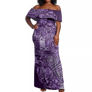 Afro Floral mix Maasai Shuka Off Shoulder Maxi Dress Purple Moitf