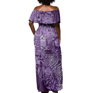 Afro Floral mix Maasai Shuka Off Shoulder Maxi Dress Purple Moitf