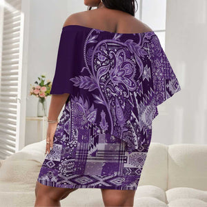 Afro Floral mix Maasai Shuka Off Shoulder Short Dress Purple Moitf