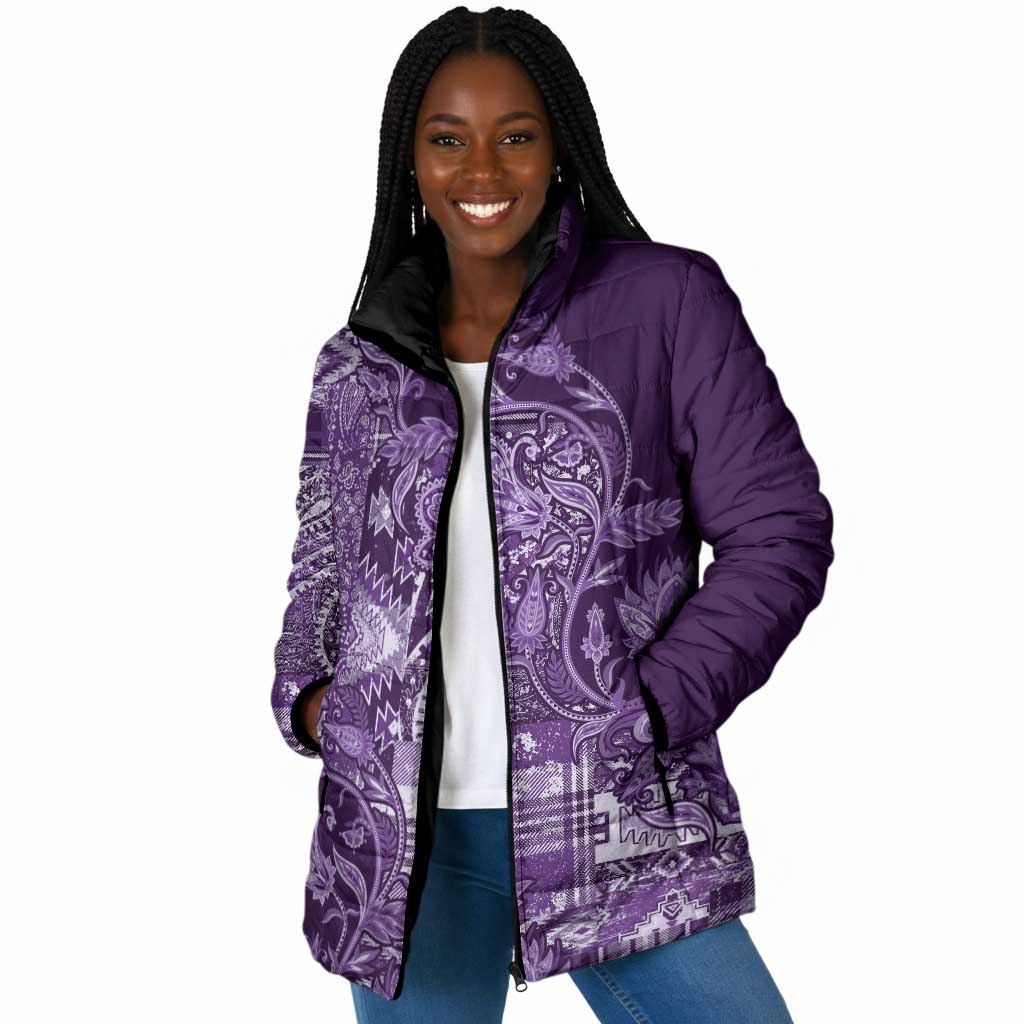 Africa Floral mix Maasai Shuka Padded Jacket Purple Moitf
