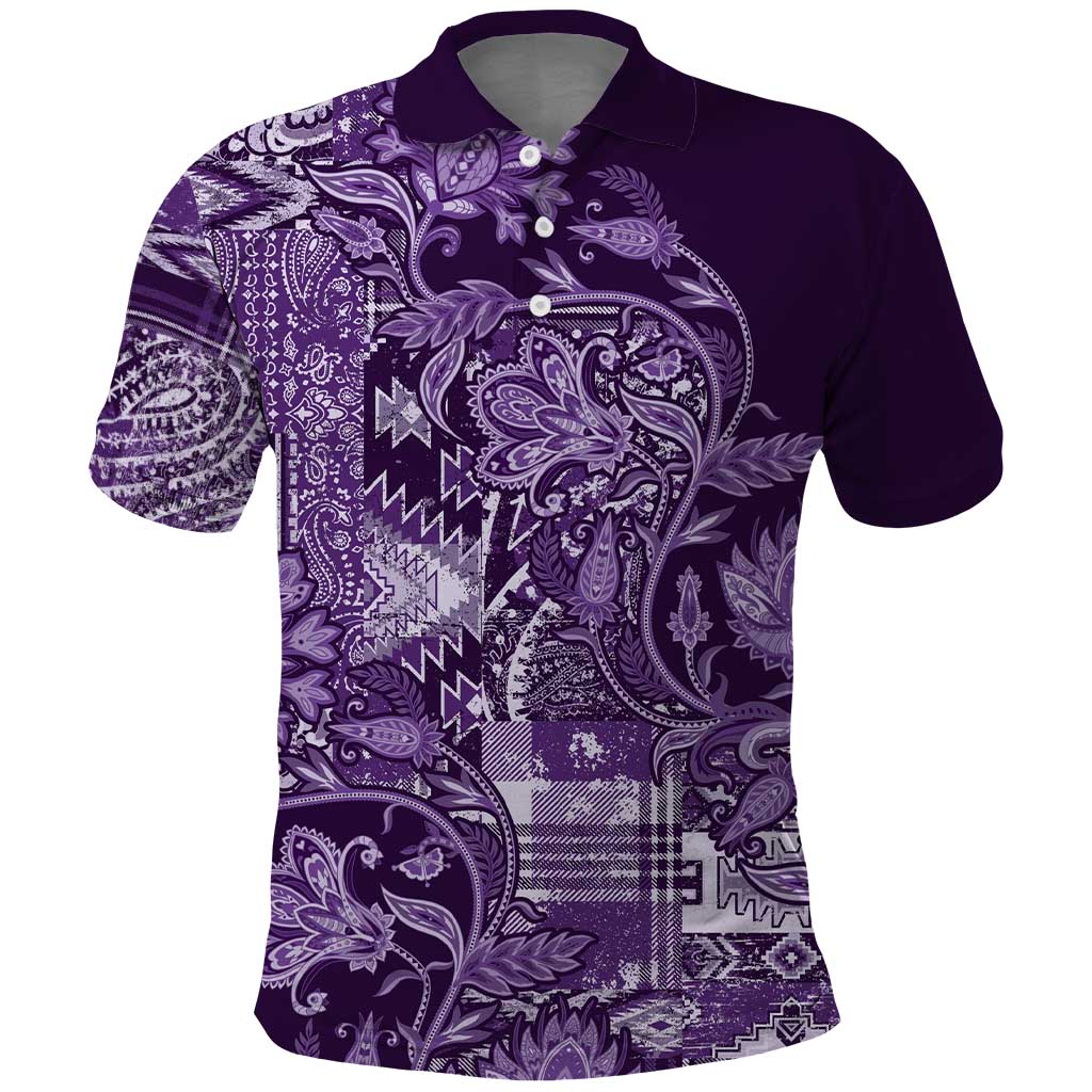 Afro Floral mix Maasai Shuka Polo Shirt Purple Moitf