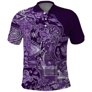 Afro Floral mix Maasai Shuka Polo Shirt Purple Moitf