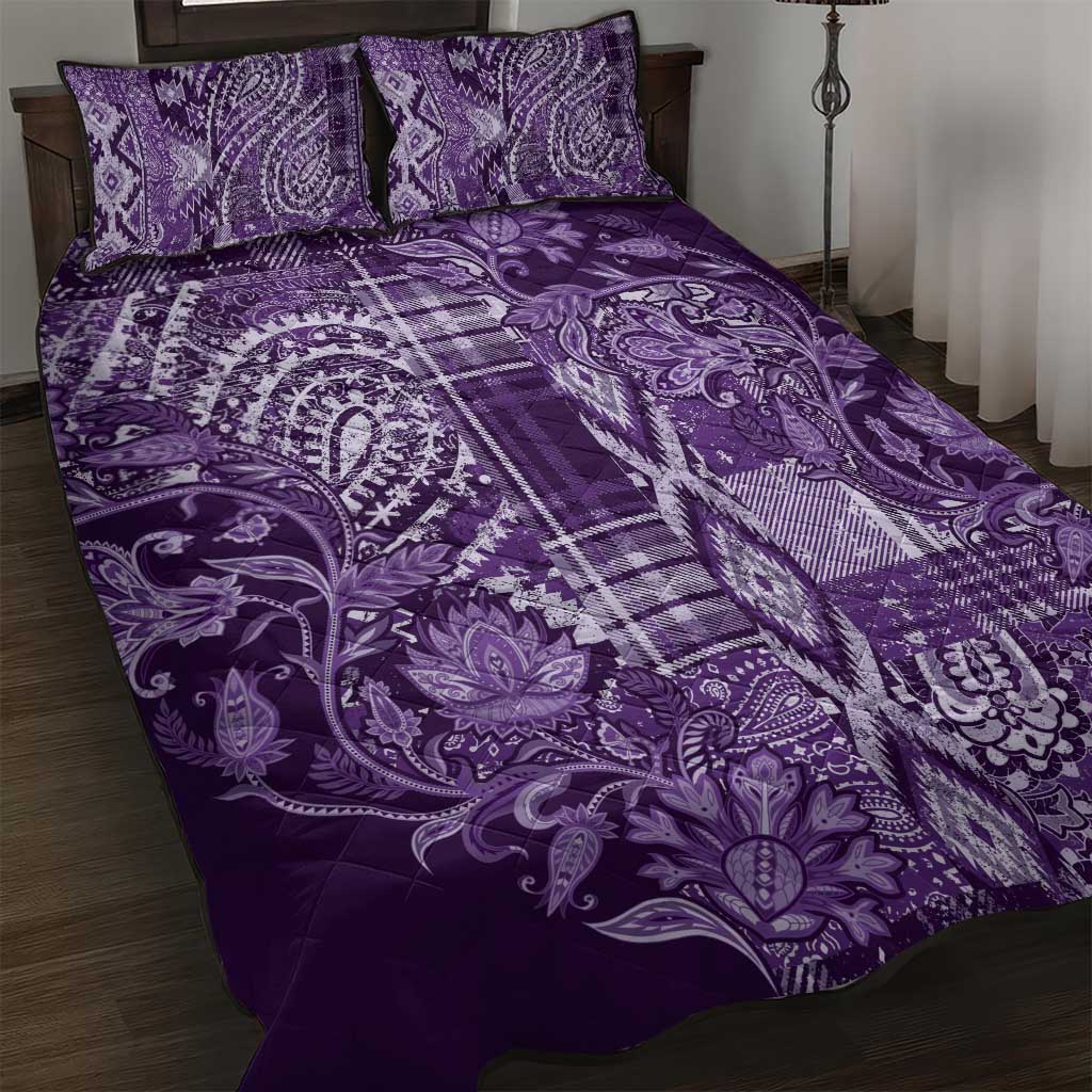 Afro Floral mix Maasai Shuka Quilt Bed Set Purple Moitf