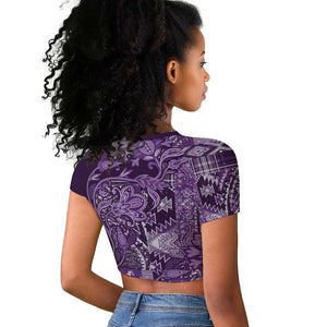 Afro Floral mix Maasai Shuka Raglan Cropped T shirt Purple Moitf