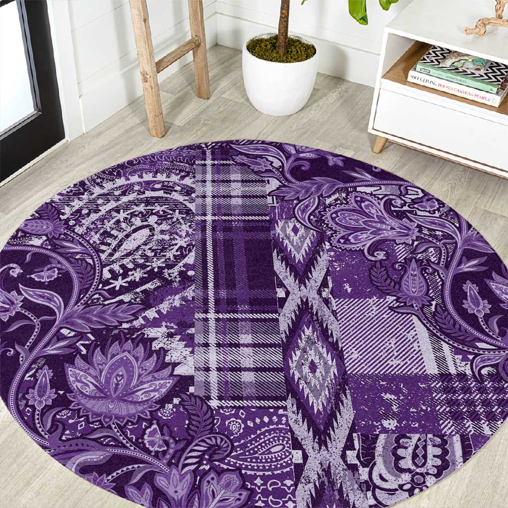 Afro Floral mix Maasai Shuka Round Carpet Purple Moitf