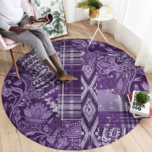 Afro Floral mix Maasai Shuka Round Carpet Purple Moitf