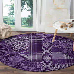 Afro Floral mix Maasai Shuka Round Carpet Purple Moitf