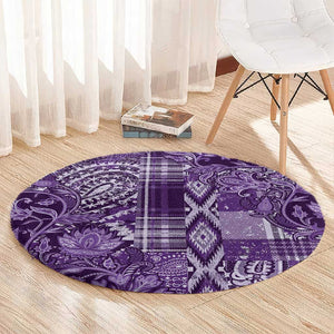 Afro Floral mix Maasai Shuka Round Carpet Purple Moitf