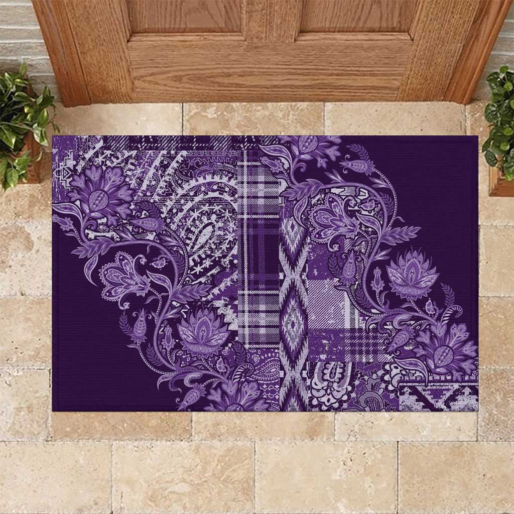 Afro Floral mix Maasai Shuka Rubber Doormat Purple Moitf