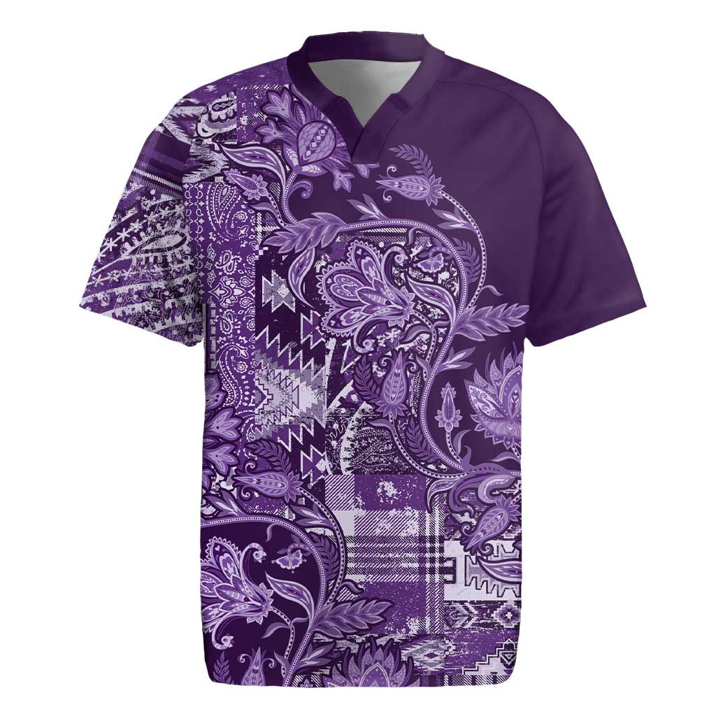 Afro Floral mix Maasai Shuka Rugby Jersey Purple Moitf