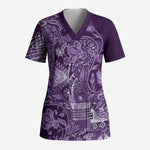 Africa Floral mix Maasai Shuka Scrub Top Purple Moitf