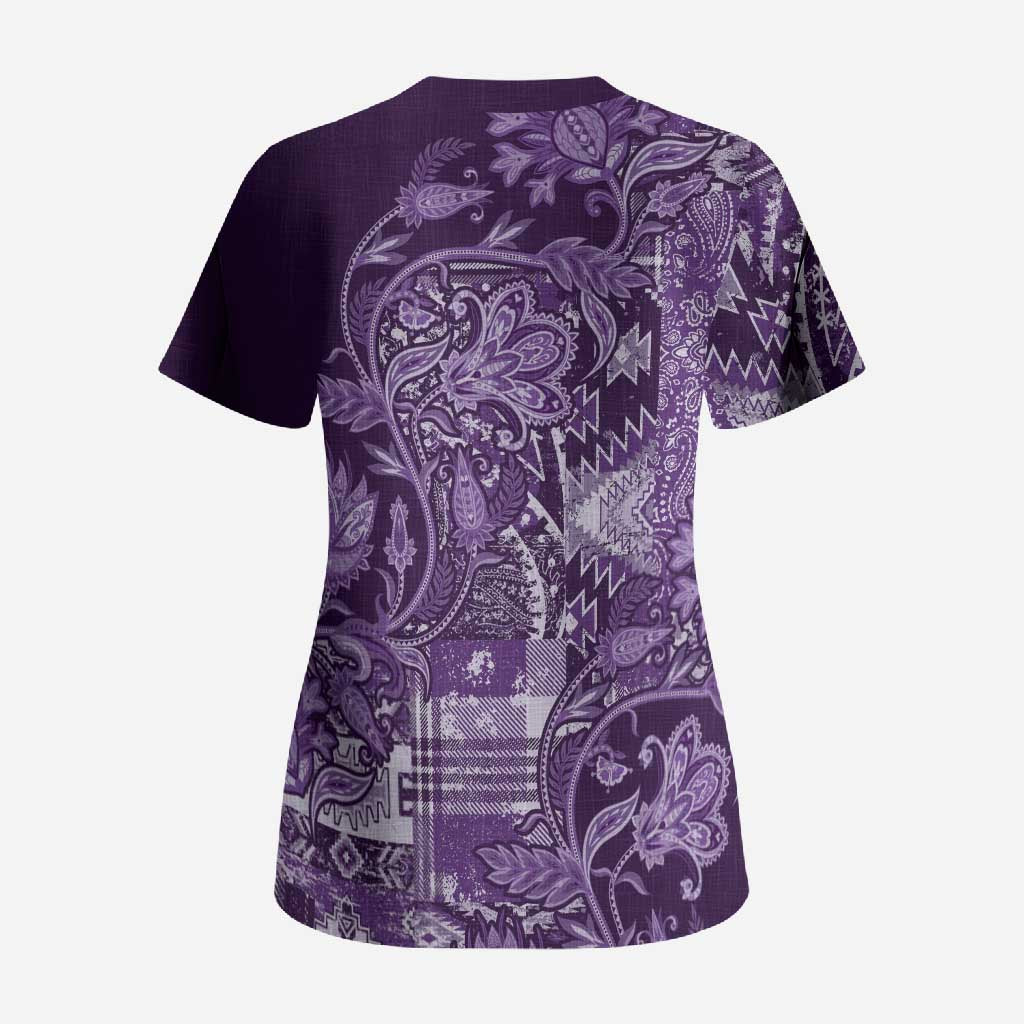 Africa Floral mix Maasai Shuka Scrub Top Purple Moitf