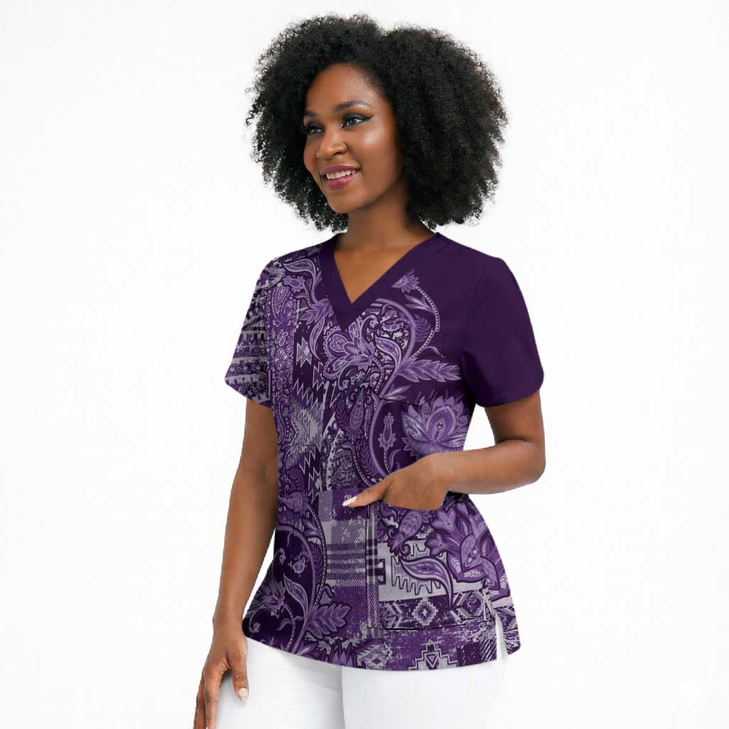Africa Floral mix Maasai Shuka Scrub Top Purple Moitf