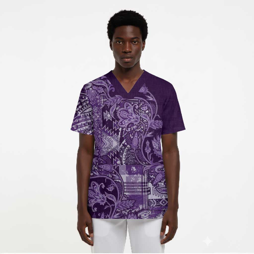 Africa Floral mix Maasai Shuka Scrub Top Purple Moitf
