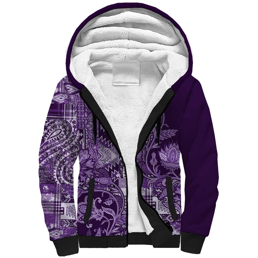 Afro Floral mix Maasai Shuka Sherpa Hoodie Purple Moitf