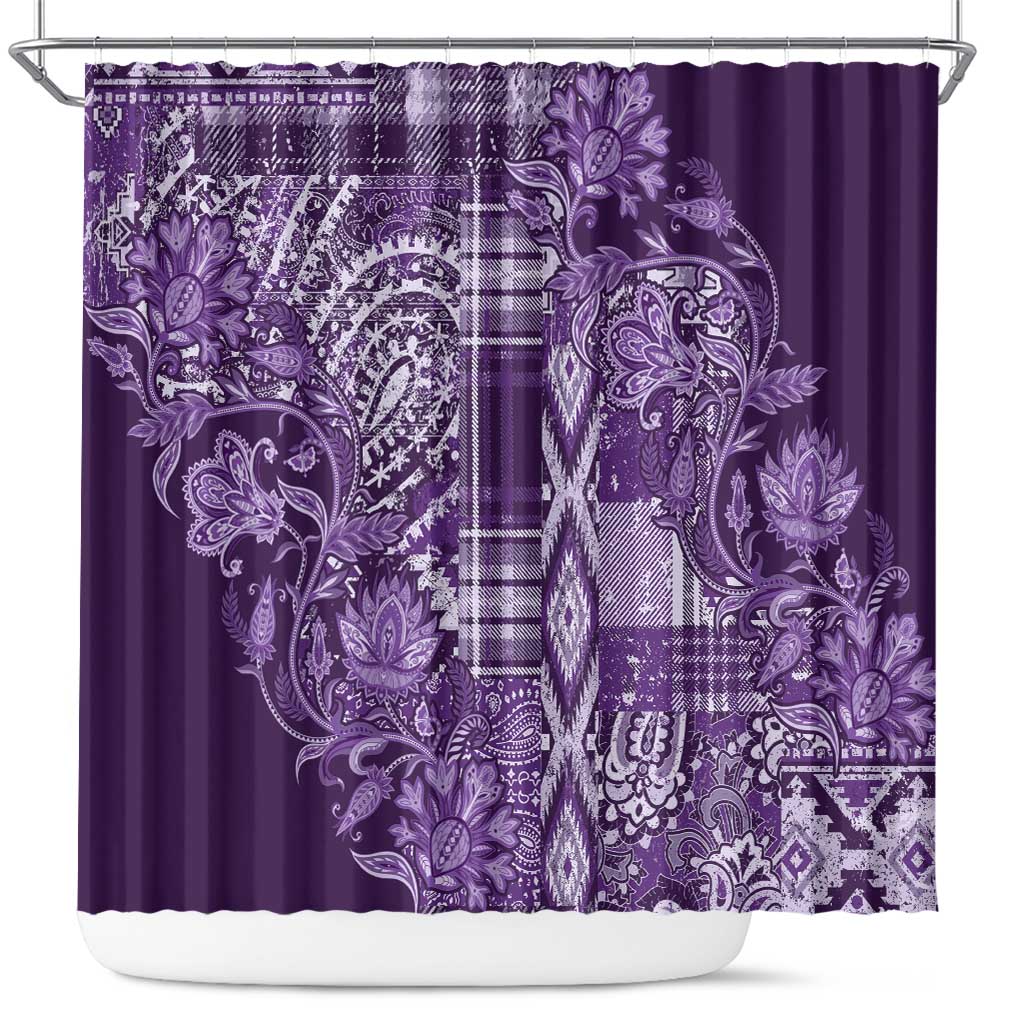 Afro Floral mix Maasai Shuka Shower Curtain Purple Moitf