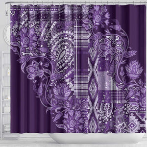 Afro Floral mix Maasai Shuka Shower Curtain Purple Moitf