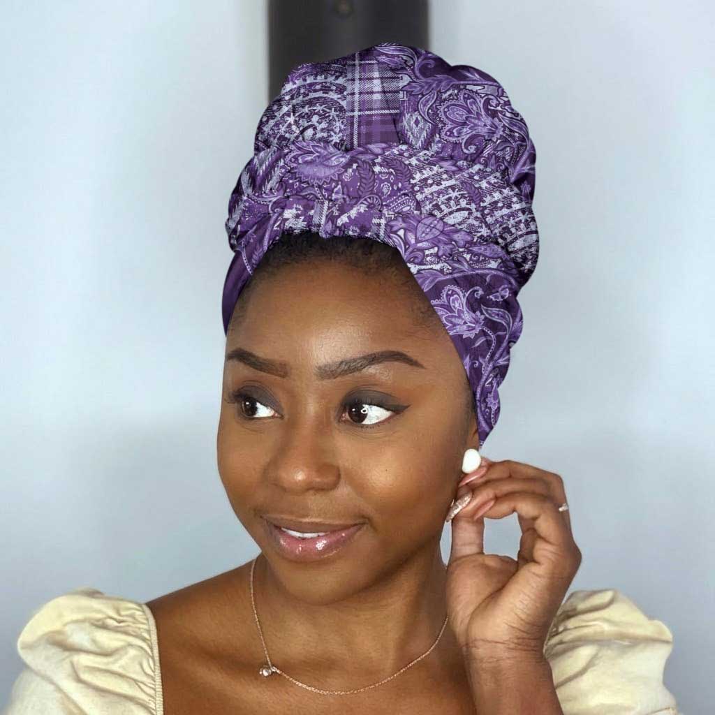 Africa Floral mix Maasai Shuka Simple Headwrap Purple Moitf