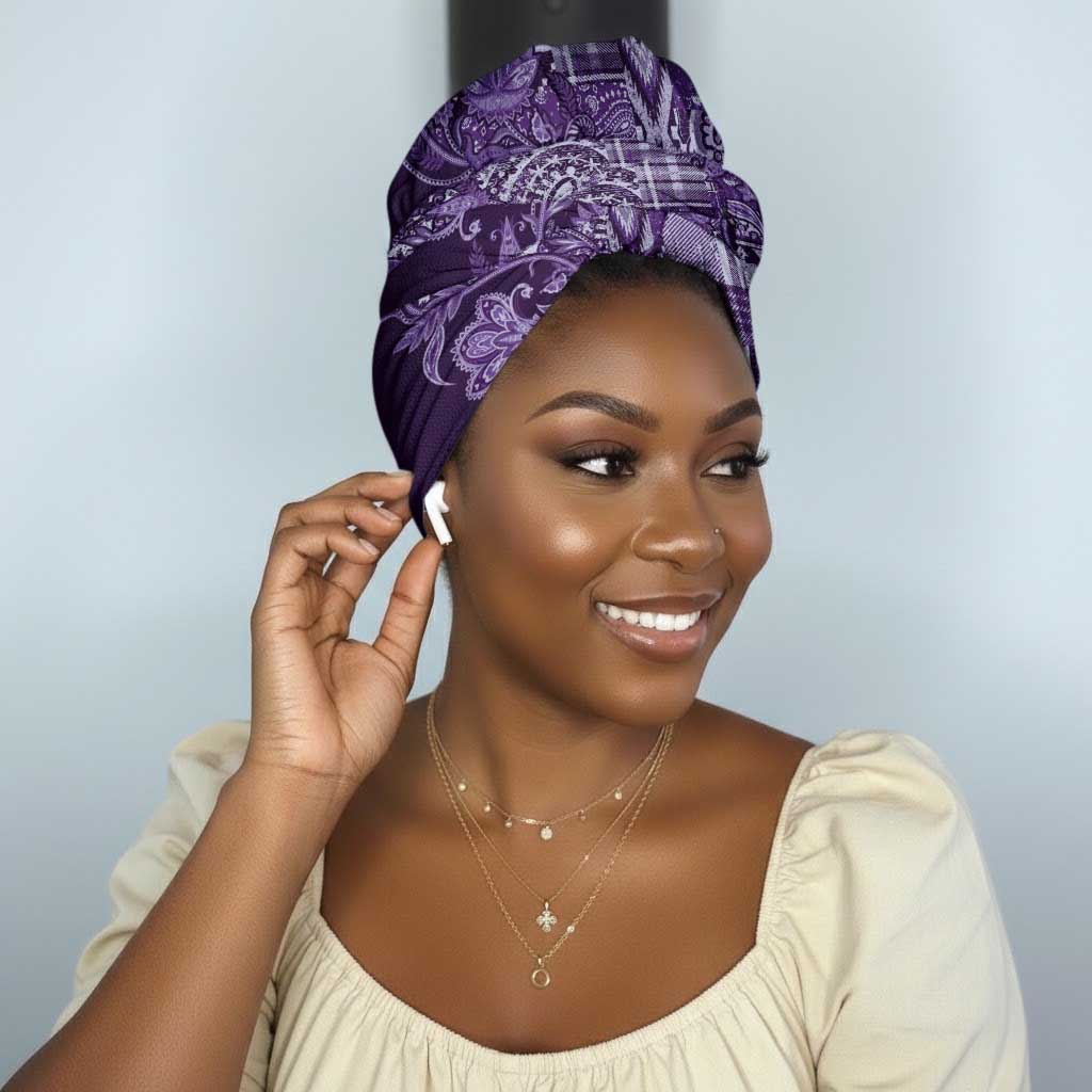 Africa Floral mix Maasai Shuka Simple Headwrap Purple Moitf