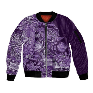 Afro Floral mix Maasai Shuka Sleeve Zip Bomber Jacket Purple Moitf