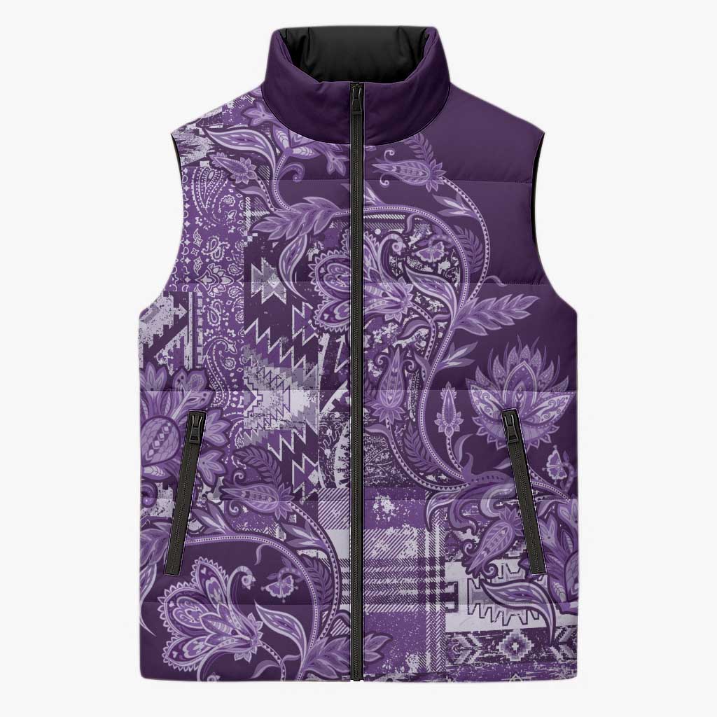 Africa Floral mix Maasai Shuka Sleeveless Puffer Jacket Purple Moitf