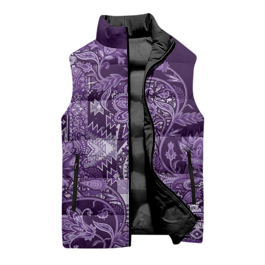 Africa Floral mix Maasai Shuka Sleeveless Puffer Jacket Purple Moitf