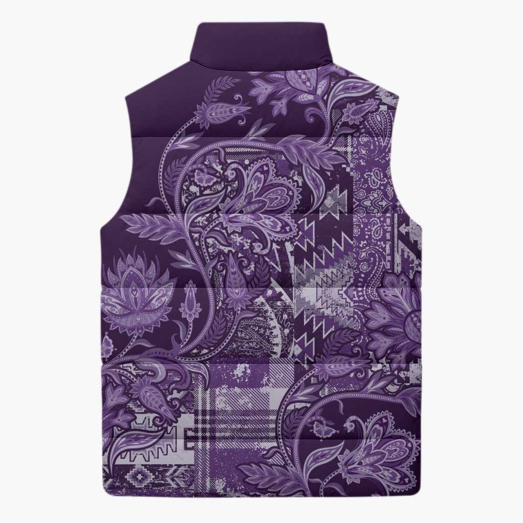 Africa Floral mix Maasai Shuka Sleeveless Puffer Jacket Purple Moitf