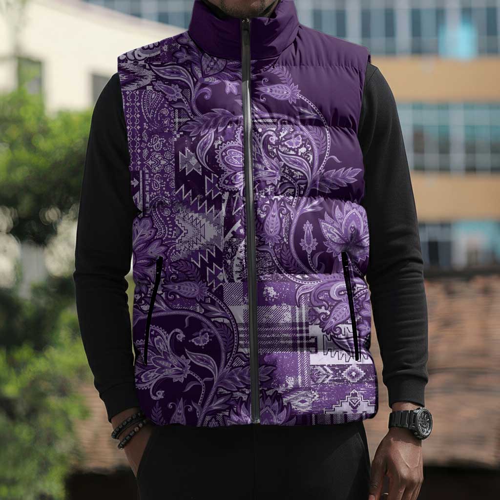 Africa Floral mix Maasai Shuka Sleeveless Puffer Jacket Purple Moitf