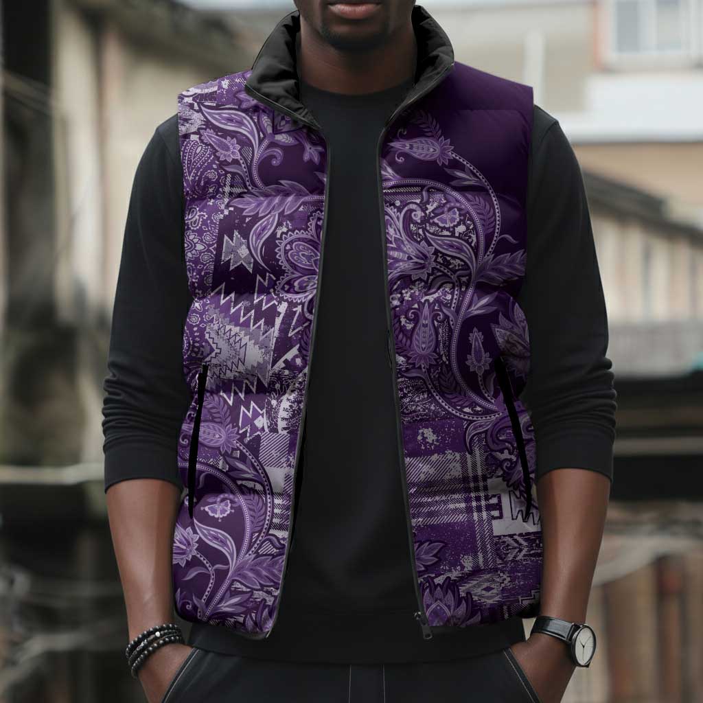 Africa Floral mix Maasai Shuka Sleeveless Puffer Jacket Purple Moitf