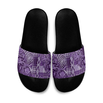 Africa Floral mix Maasai Shuka Slide Sandals Purple Moitf