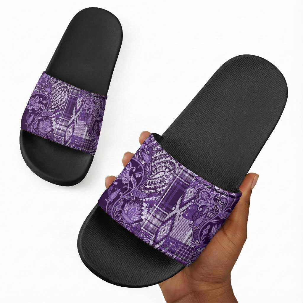 Africa Floral mix Maasai Shuka Slide Sandals Purple Moitf