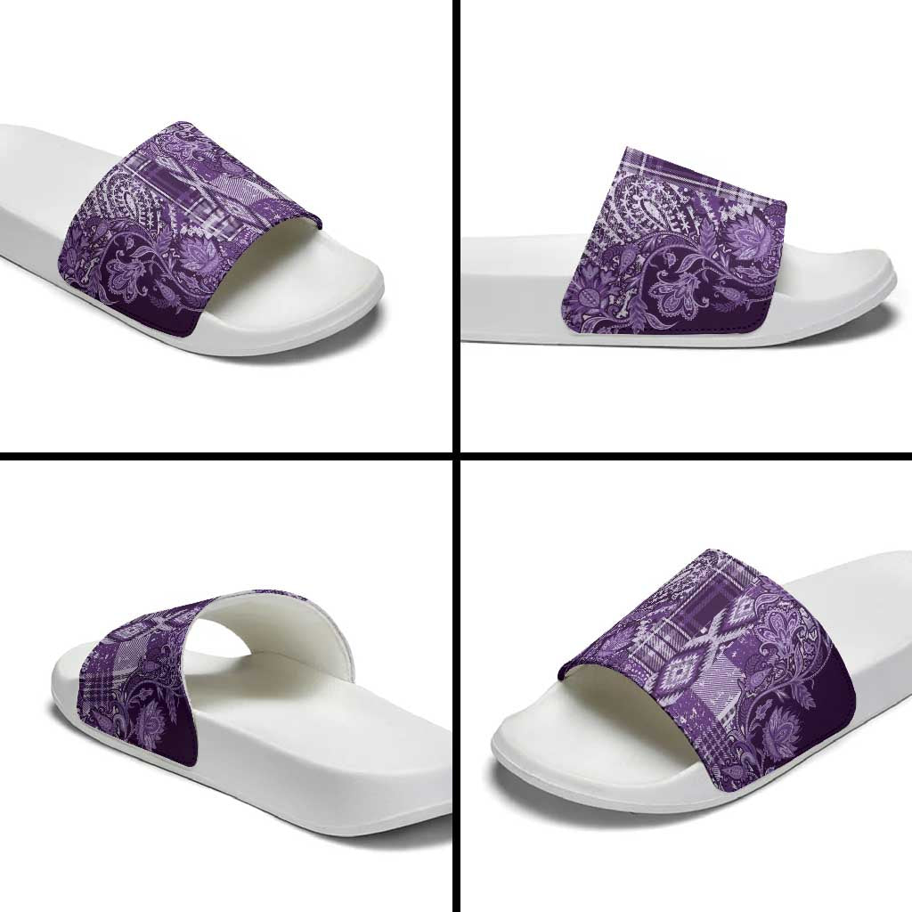 Africa Floral mix Maasai Shuka Slide Sandals Purple Moitf