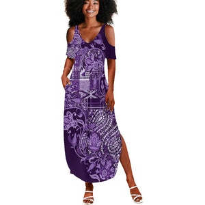 Afro Floral mix Maasai Shuka Summer Maxi Dress Purple Moitf