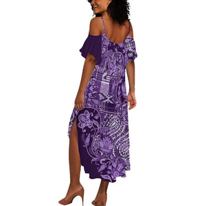 Afro Floral mix Maasai Shuka Summer Maxi Dress Purple Moitf