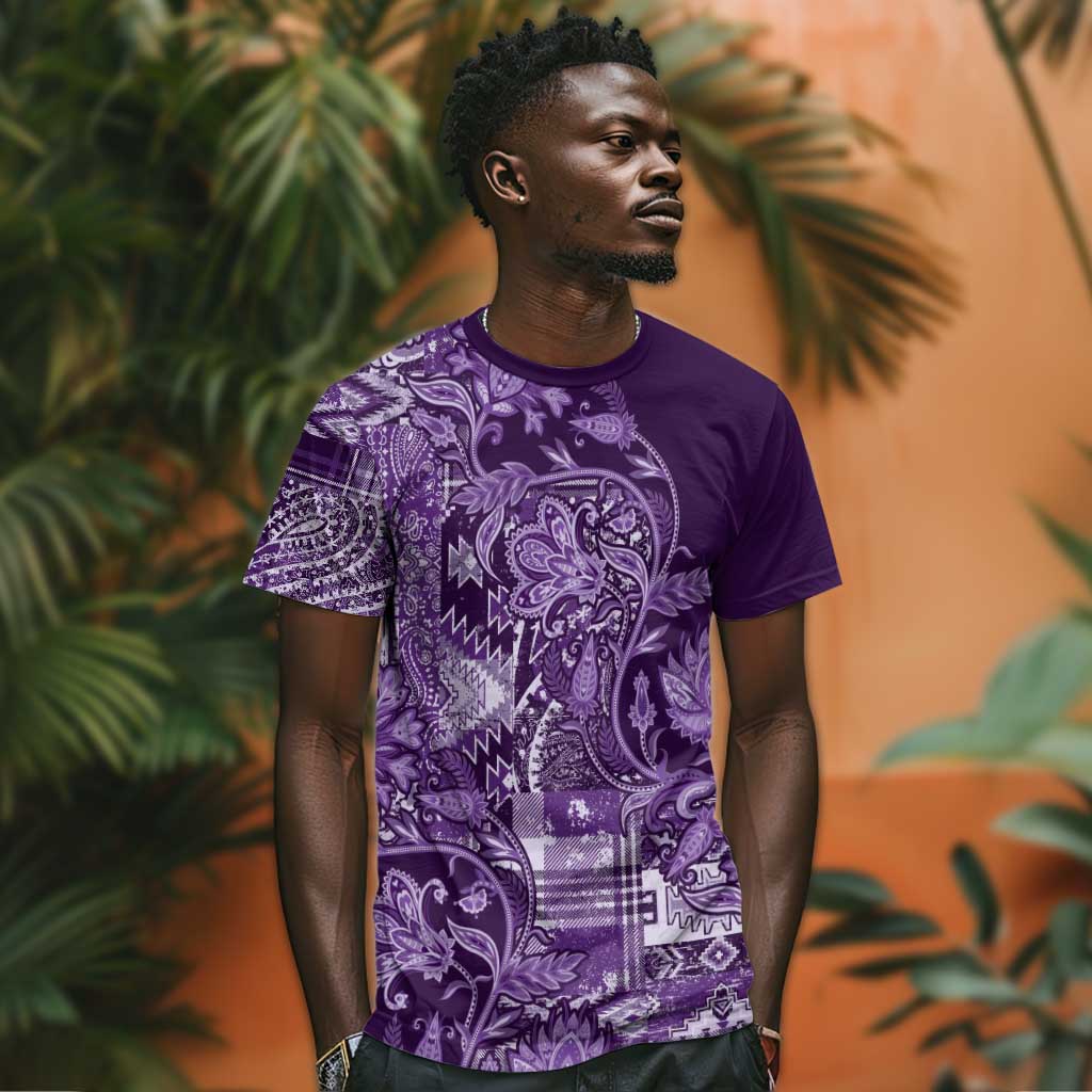 Afro Floral mix Maasai Shuka T shirt Purple Moitf