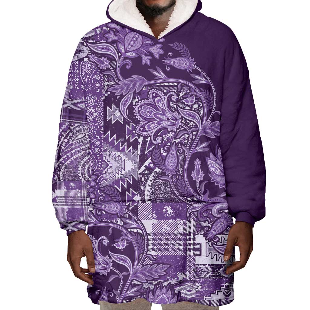 Afro Floral mix Maasai Shuka Wearable Blanket Hoodie Purple Moitf