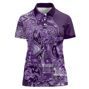 Afro Floral mix Maasai Shuka Women Polo Shirt Purple Moitf